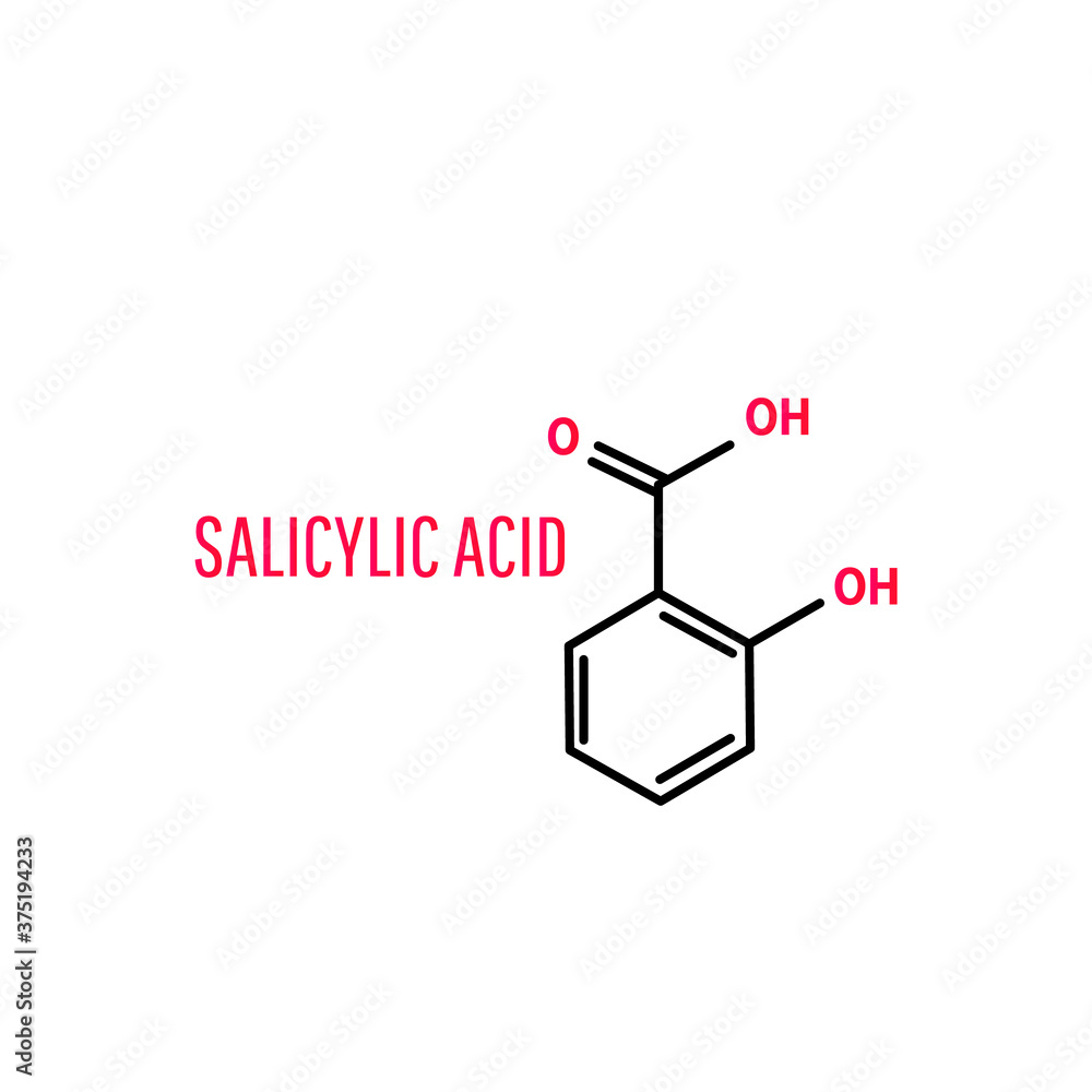 Structural chemical formula of salicylic acid molecule. Vector illustration on white background Structural chemical formula of salicylic acid molecule. Vector illustration on white background