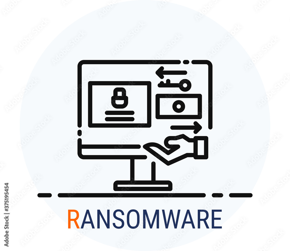 Fototapeta premium Line Icons Style. Hacker Cyber crime attack Ransomware for web design.
