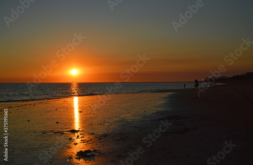  Red sunset on the beach of Punta Candor  Rota Costa de la Luz Cadiz  Spain