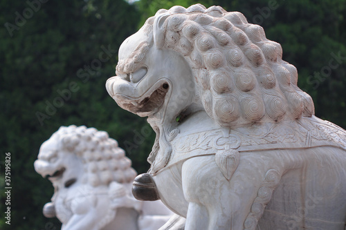 The ancient Chinese stone lions photo