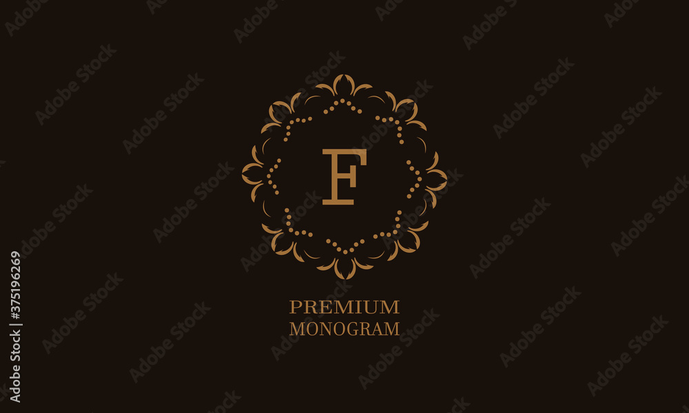 Luxury monogram design with the letter of the alphabet F. Elegant logo of the emblem of a restaurant, hotel, business. Can be used for invitations, booklets, postcards.