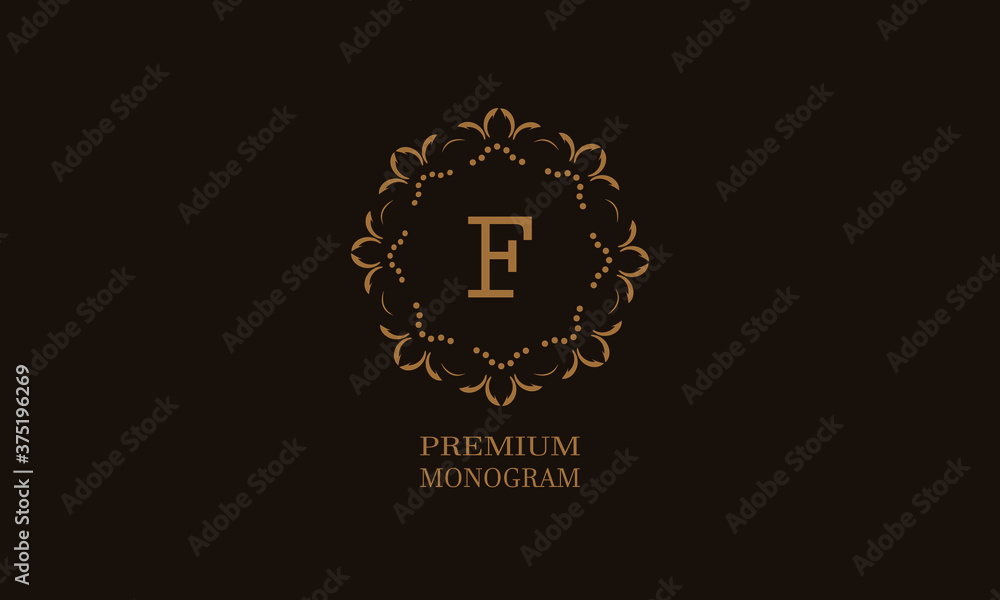 Luxury monogram design with the letter of the alphabet F. Elegant logo of the emblem of a restaurant, hotel, business. Can be used for invitations, booklets, postcards. Luxury monogram design with the letter of the alphabet F. Elegant logo of the emblem of a restaurant, hotel, business. Can be used for invitations, booklets, postcards.