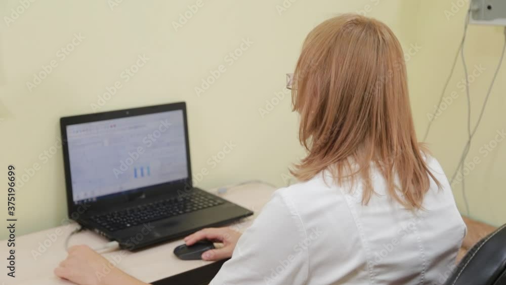 Woman therapist working at the computer. Woman therapist working at the computer.