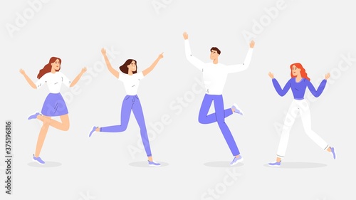 Young people are happy, jumping and having fun.
