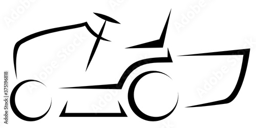 Dynamic vector illustration of a lawn mower tractor used in beautiful gardens to cut grass. It can be used as a logo for a company