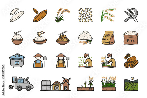 Rice icon set hand drawn doodle icons