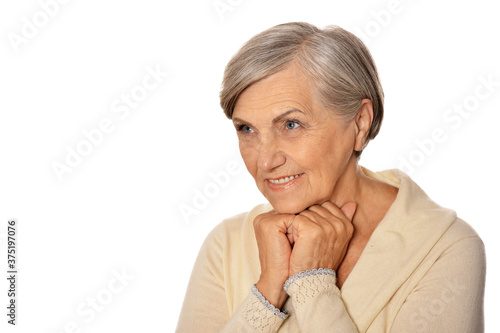 Beautiful senior woman isolated on white background