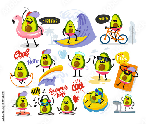 funny cute avocado large set with text