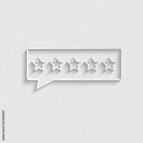 paper chat icon with five stars speach bulbble rate sign vector feedback icon