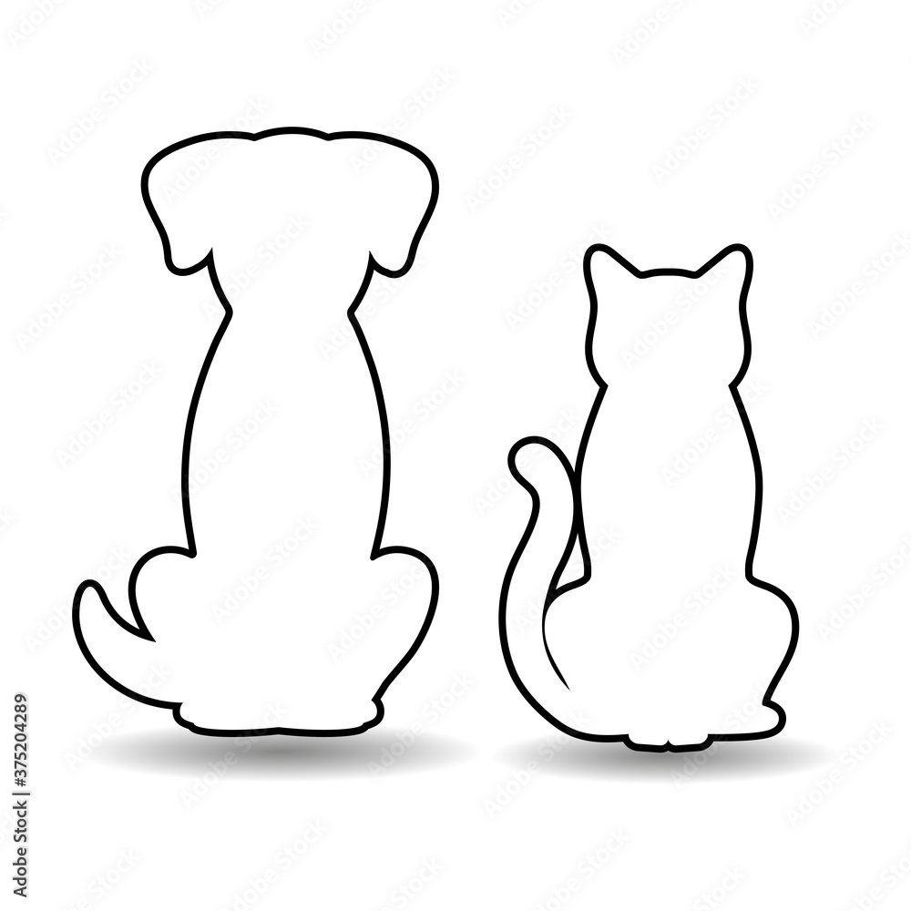 contours of silhouettes of a dog and a cat on a white background contours of silhouettes of a dog and a cat on a white background