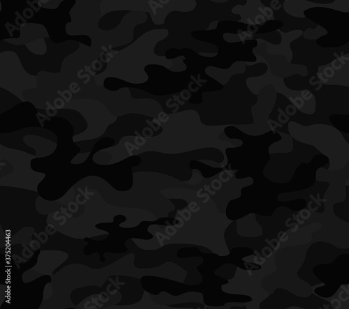  Black military camouflage seamless vector pattern. Gray spots. Ornament. Army