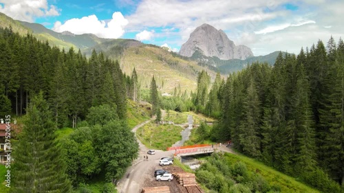 Aerial view of Italian Dolomite Mountains in summer season. Val Visdende and Mount Peralba photo