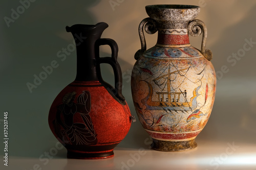 View to the most common greek souvenirs, the ceramic jugs