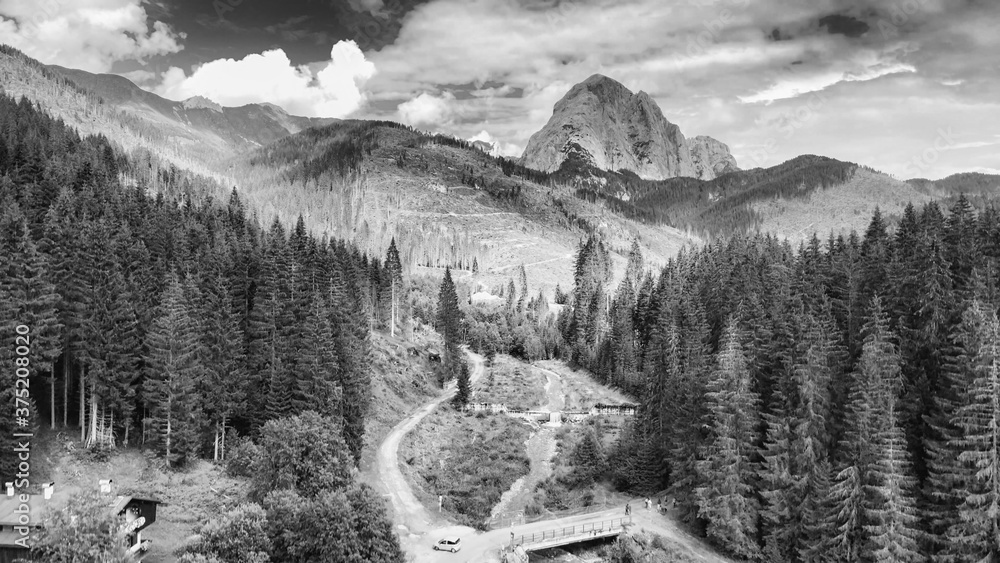 Fototapeta premium Beautiful aerial view of Dolomite Mountains in summer. Peralba Peak
