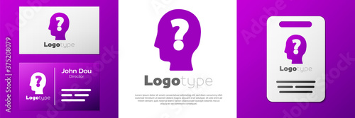 Logotype Human head with question mark icon isolated on white background. Logo design template element. Vector.