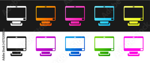 Set Computer monitor screen icon isolated on black and white background. Electronic device. Front view. Vector.