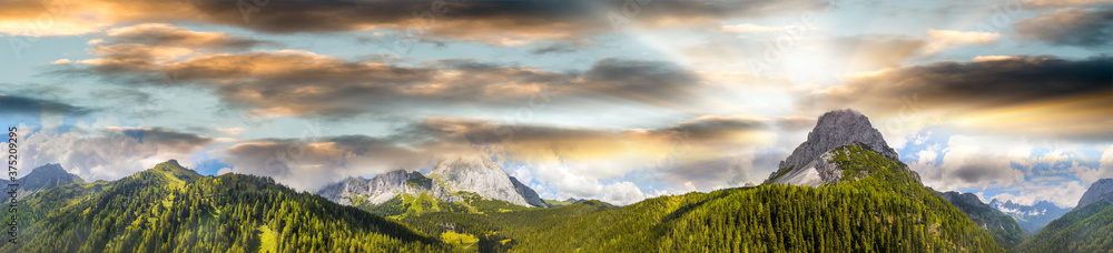 Val Sesis, Italian Alps. Amazing summer landscape of Dolomite Mountain Peaks