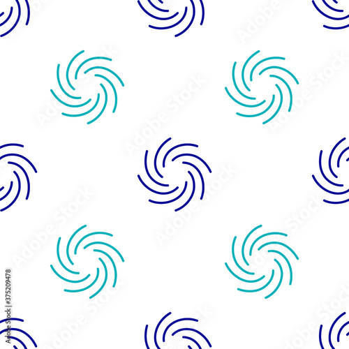 Blue Tornado icon isolated seamless pattern on white background. Cyclone, whirlwind, storm funnel, hurricane wind or twister weather icon. Vector.