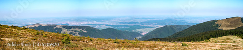panoramic view over the Sibiu county taken from Prejba peak, Cindrel mountains, Romania
