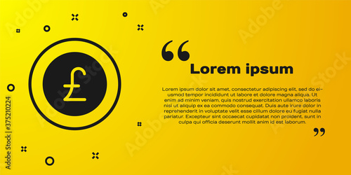 Black Coin money with pound sterling symbol icon isolated on yellow background. Banking currency sign. Cash symbol. Vector.