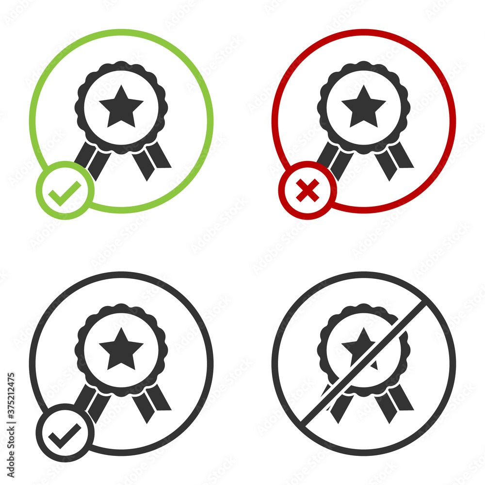 Black Medal with star icon isolated on white background. Winner achievement sign. Award medal. Circle button. Vector. Black Medal with star icon isolated on white background. Winner achievement sign. Award medal. Circle button. Vector.