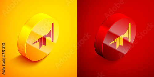 Free Download Isometric Musical instrument trumpet icon isolated on orange and red background. Circle button. Vector. - GFXLoad