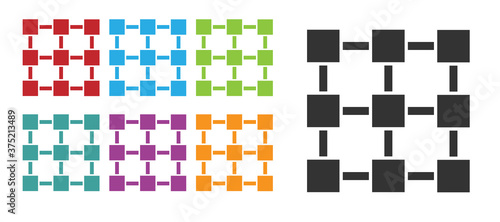 Black Blockchain technology icon isolated on white background. Cryptocurrency data. Abstract geometric block chain network technology business. Set icons colorful. Vector.