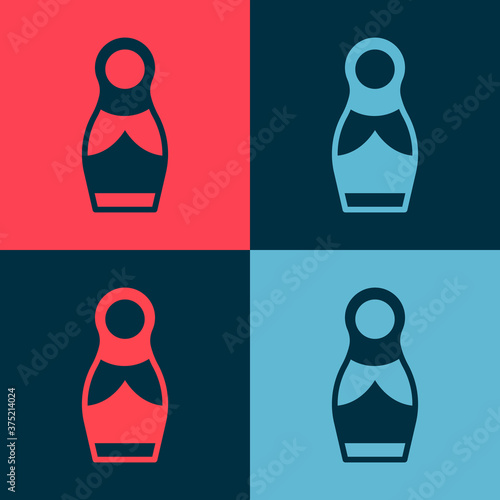 Pop art Russian doll matryoshka icon isolated on color background. Vector.