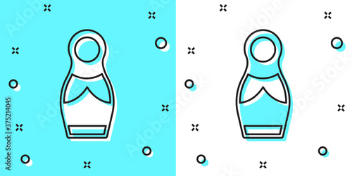 Black line Russian doll matryoshka icon isolated on green and white background. Random dynamic shapes. Vector.