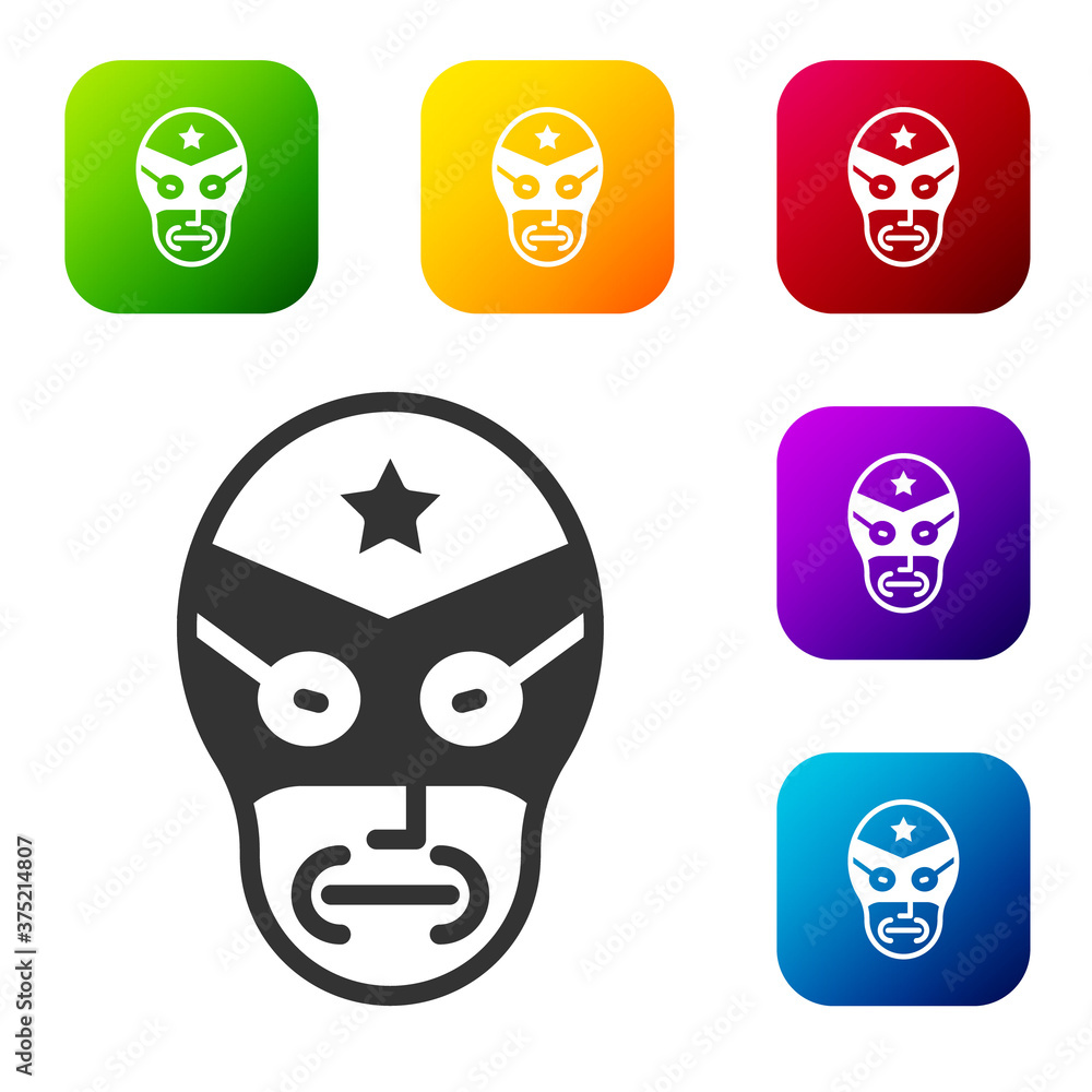 Black Mexican wrestler icon isolated on white background. Set icons in color square buttons. Vector.