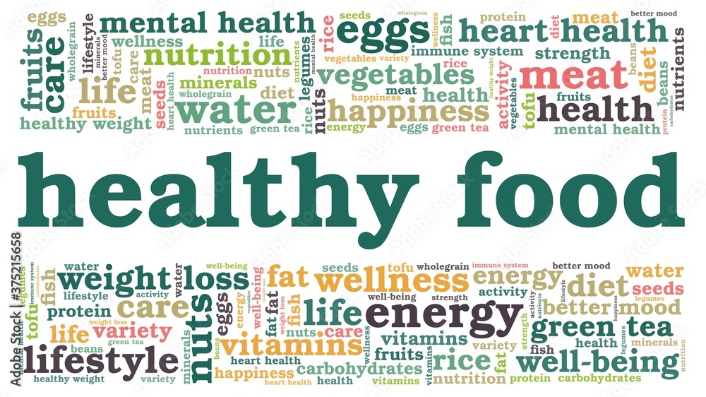 Fototapeta premium Healthy food vector illustration word cloud isolated on a white background.