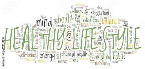 Healthy lifestyle vector illustration word cloud isolated on a white background.