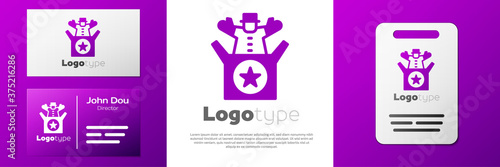 Logotype Jack in the box toy icon isolated on white background. Jester out of the box. Logo design template element. Vector.