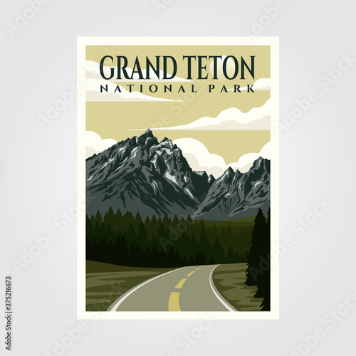 Fotografia grand teton national park vintage poster illustration design, travel poster desi
