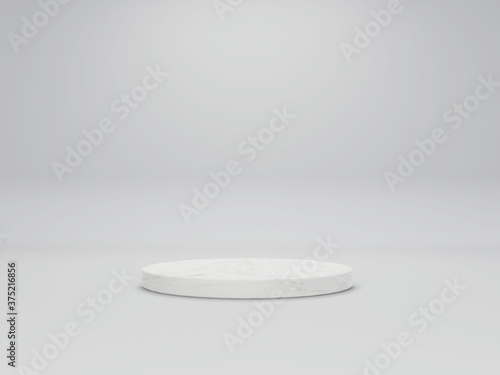 white color background with geometric shapes, podium on the floor. Platforms for product presentation, Abstract composition design stand is white color. 3d rendering