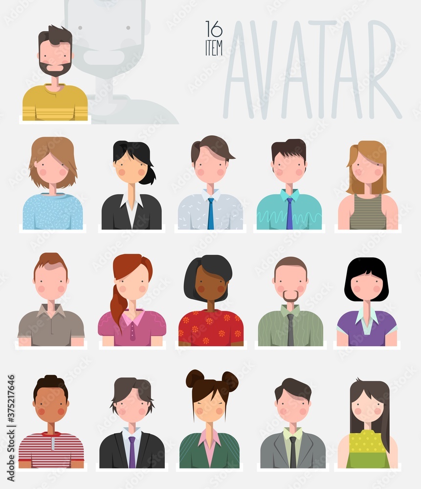 Business people avatar set. User pic, different human face icons for representing person in a video game, Internet forum, account. Vector flat style cartoon illustration isolated on white background Business people avatar set. User pic, different human face icons for representing person in a video game, Internet forum, account. Vector flat style cartoon illustration isolated on white background