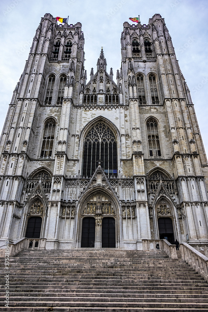 Detail of St. Michael and St. Gudula Cathedral in Brussels, Belgium. Cathedral of St. Michael and St. Gudula - Roman Catholic church on the Treurenberg Hill. Detail of St. Michael and St. Gudula Cathedral in Brussels, Belgium. Cathedral of St. Michael and St. Gudula - Roman Catholic church on the Treurenberg Hill.
