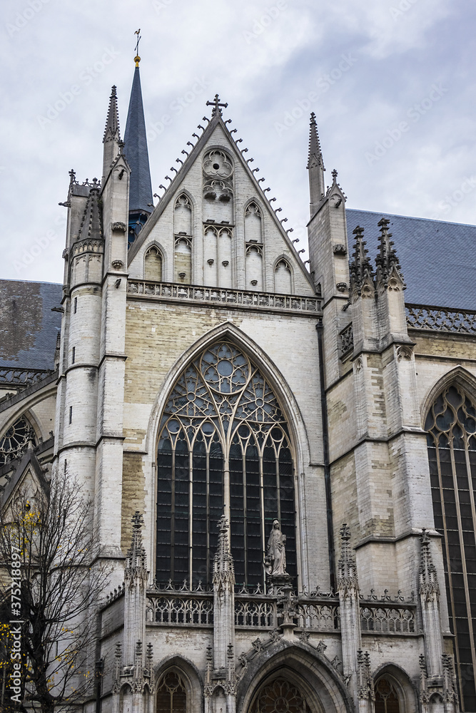 Detail of St. Michael and St. Gudula Cathedral in Brussels, Belgium. Cathedral of St. Michael and St. Gudula - Roman Catholic church on the Treurenberg Hill. Detail of St. Michael and St. Gudula Cathedral in Brussels, Belgium. Cathedral of St. Michael and St. Gudula - Roman Catholic church on the Treurenberg Hill.