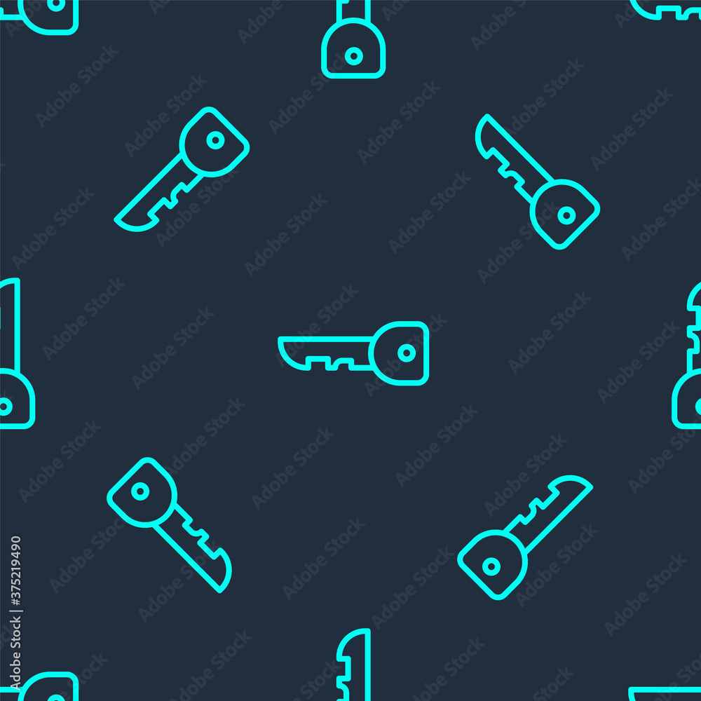 Green line Key icon isolated seamless pattern on blue background. Vector Illustration. Green line Key icon isolated seamless pattern on blue background. Vector Illustration.