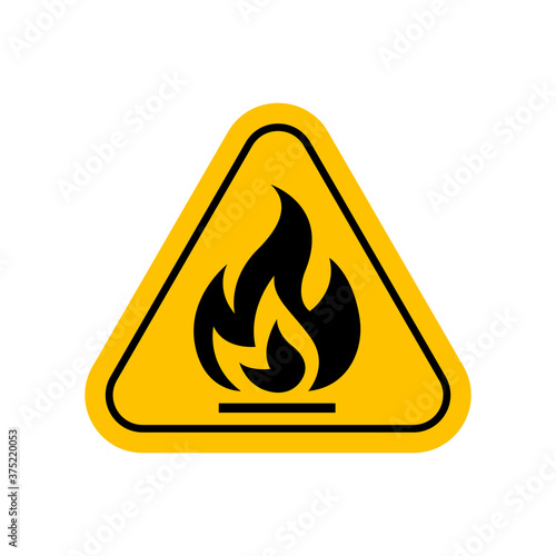 flammable materials warning sign, caution fire sign yellow, gas hazard symbol, attention fire hazard icon, triangle flame warning sign