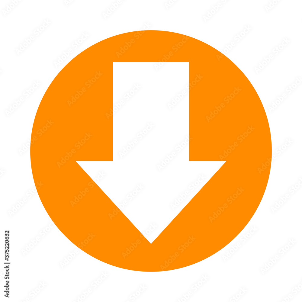 arrow pointing down white in circle orange for icon flat isolated on white, circle arrow for button interface app, arrow sign of next or download upload, arrow simple symbol for direction arrow pointing down white in circle orange for icon flat isolated on white, circle arrow for button interface app, arrow sign of next or download upload, arrow simple symbol for direction
