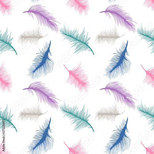 seamless pattern with multicolored feathers; vector abstract background