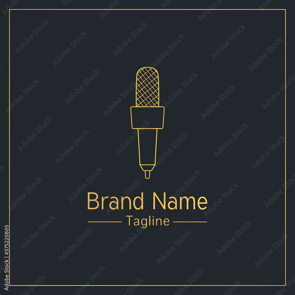 Microphone golden outline logo design template Stock Vector | Adobe Stock