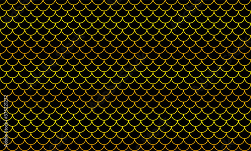 mermaid golden pattern, fish scale pattern golden art line on black background, mermaid tail pattern gold line art for decoration