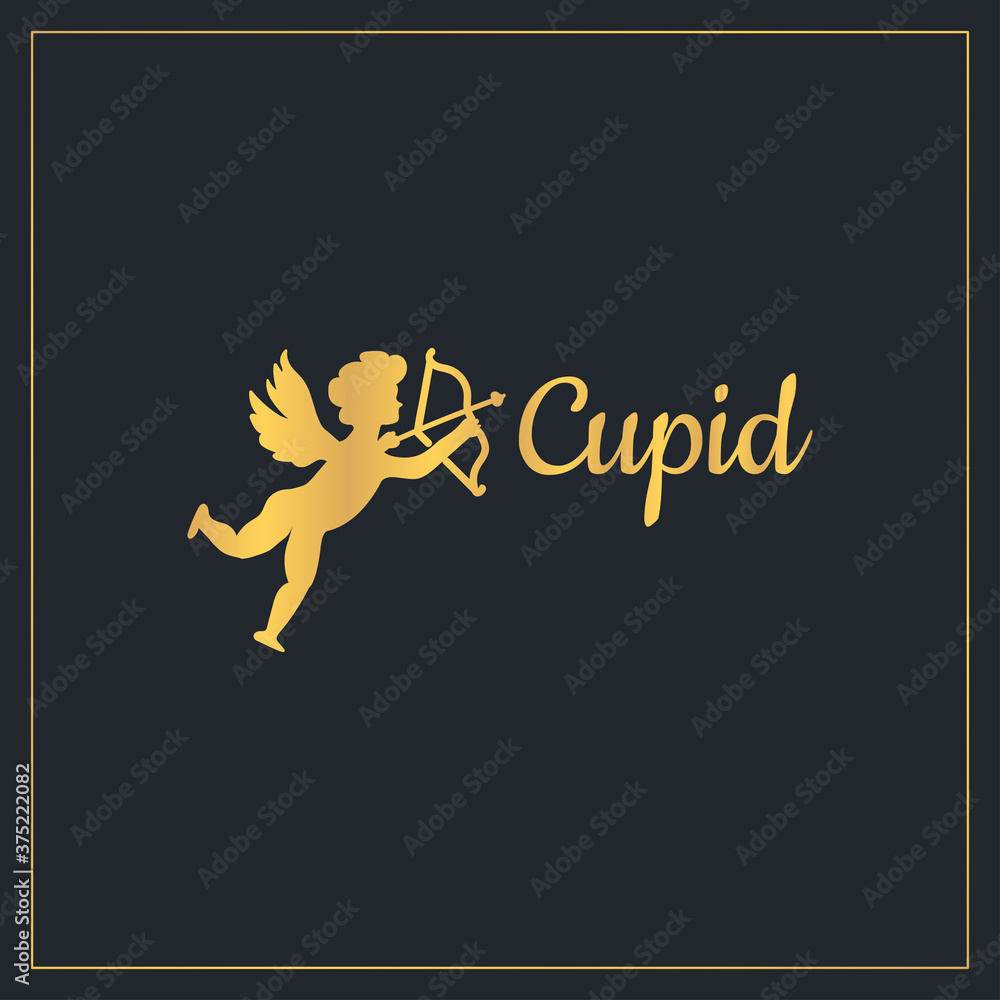 Golden cupid and lettering composition design template Golden cupid and lettering composition design template