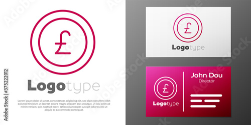 Logotype line Coin money with pound sterling symbol icon isolated on white background. Banking currency sign. Cash symbol. Logo design template element. Vector.