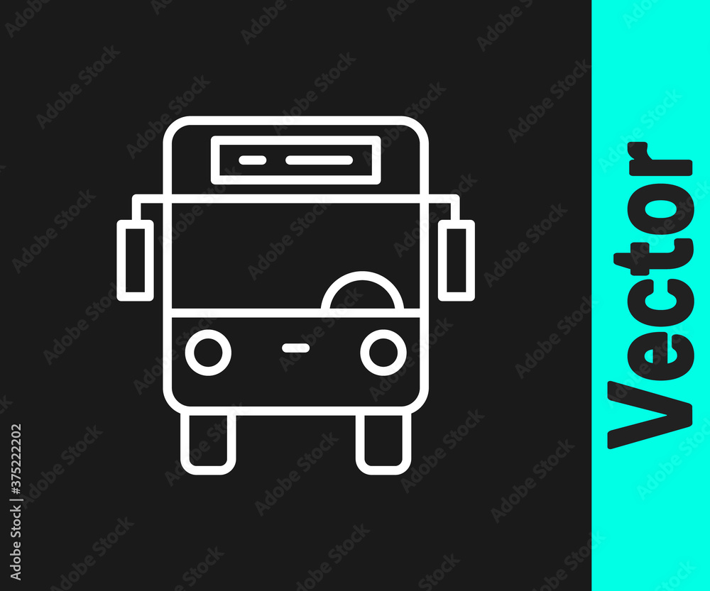 White line Bus icon isolated on black background. Transportation concept. Bus tour transport sign. Tourism or public vehicle symbol. Vector.