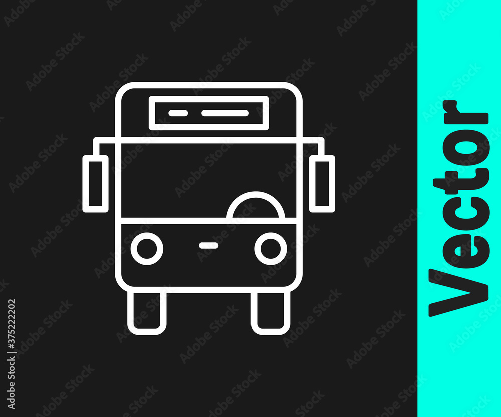 White line Bus icon isolated on black background. Transportation concept. Bus tour transport sign. Tourism or public vehicle symbol. Vector. White line Bus icon isolated on black background. Transportation concept. Bus tour transport sign. Tourism or public vehicle symbol. Vector.