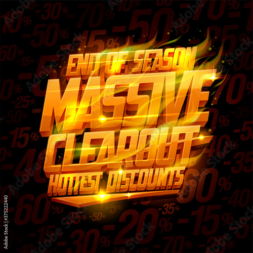 End of season massive clearout, hottest discounts vector banner mockup