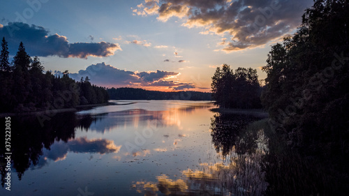 Fototapeta Naklejka Na Ścianę i Meble -  Sunset over lake Kuusjärvi, Ylöjärvi Finland.